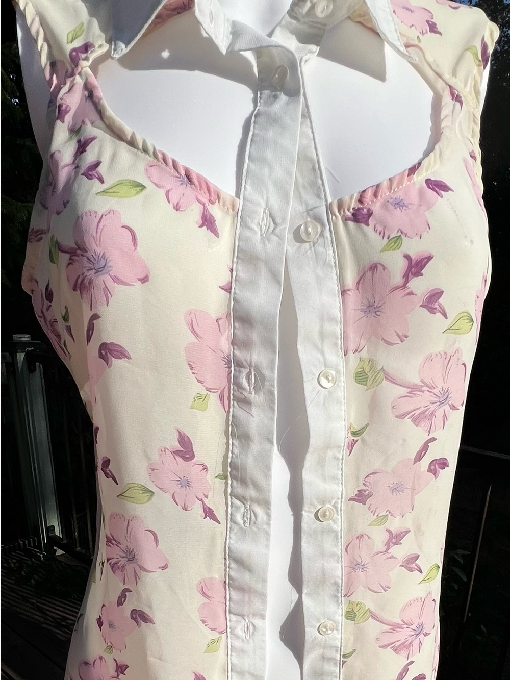 Rue21 Cream Blouse with Pink Floral Print. Size M.